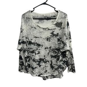 Grunge Sheer Burnout Knit Top ENTI GLAMOUR Black White Texture Size M